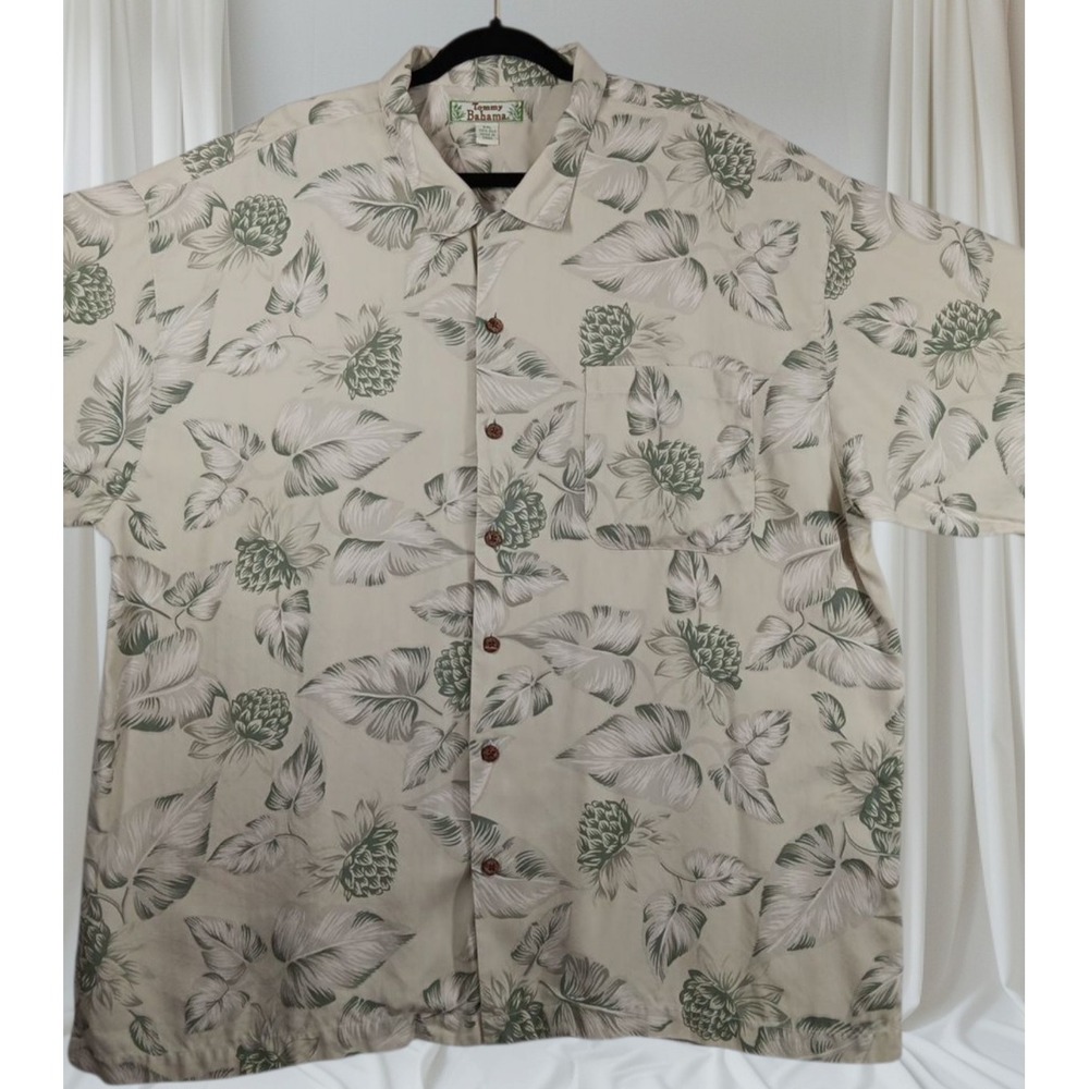 Tommy Bahama Men's XXL Aloha Shirt Ivory Floral‎ 100% Silk Hawaiian Relaxed Fit